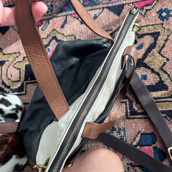 Fossil Keely Tote Bag Purse Color Block Pebbled Leather Crossbody Strap - Picture 11 of 16